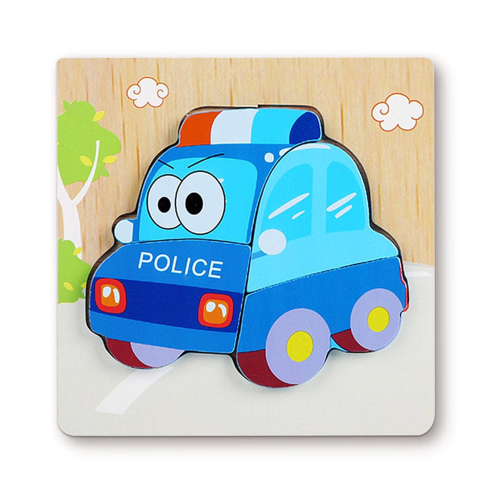 Wooden 3D Jigsaw Puzzle Police Car Shape Puzzles Educational Learning Montessori Toys for Toddlers - Giftlab