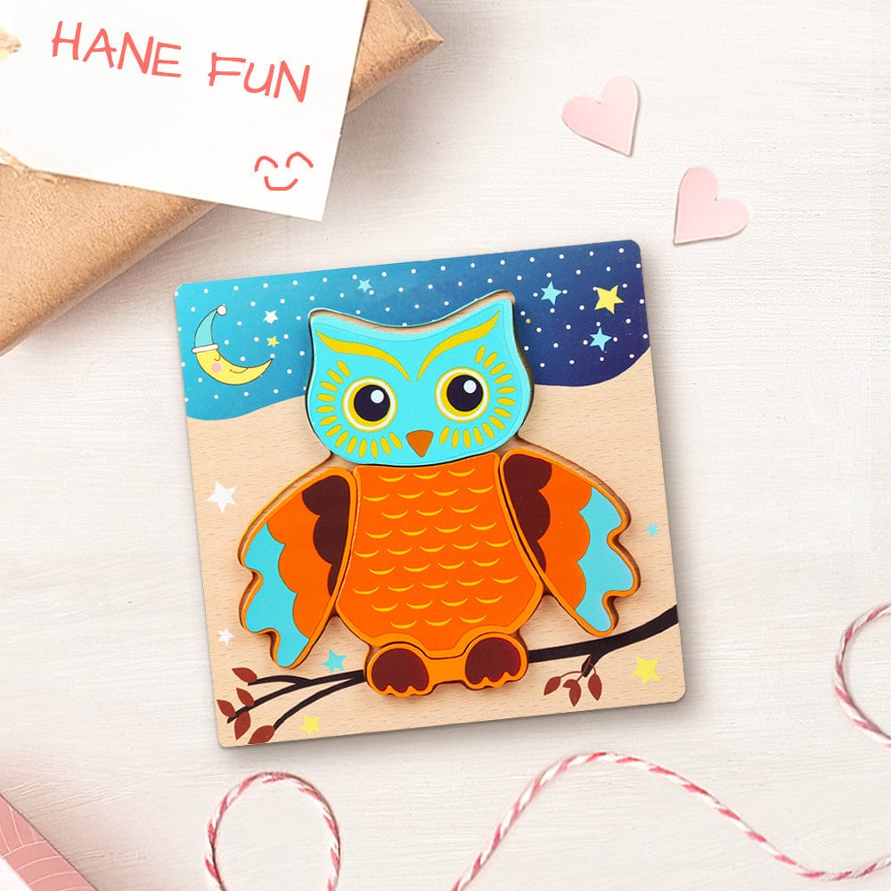 Wooden 3D Jigsaw Puzzle Owl Shape Puzzles Educational Learning Montessori Toys for Toddlers - Giftlab