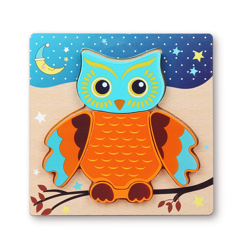 Wooden 3D Jigsaw Puzzle Owl Shape Puzzles Educational Learning Montessori Toys for Toddlers - Giftlab