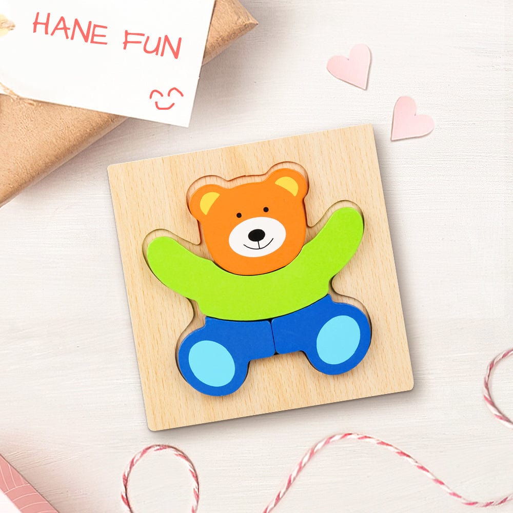 Wooden 3D Jigsaw Puzzle Bear Shape Puzzles Educational Learning Montessori Toys for Toddlers - Giftlab