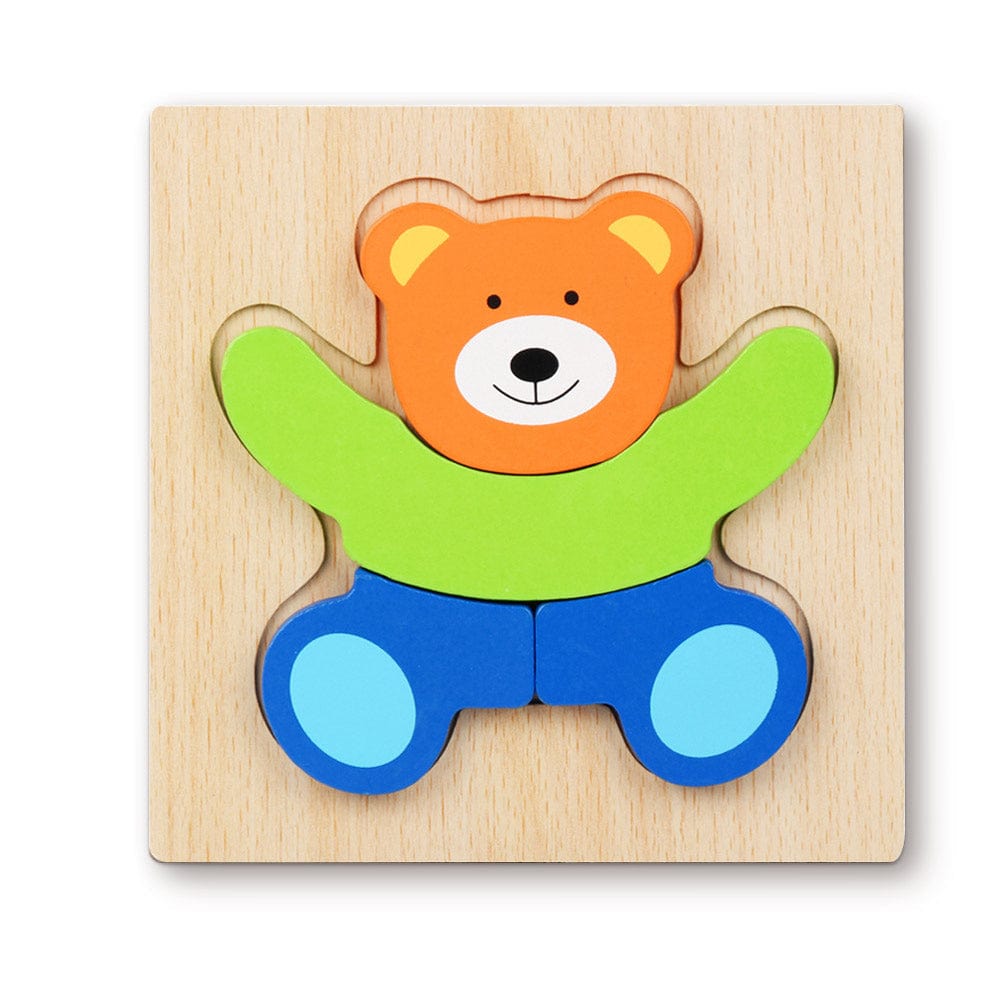 Wooden 3D Jigsaw Puzzle Bear Shape Puzzles Educational Learning Montessori Toys for Toddlers - Giftlab