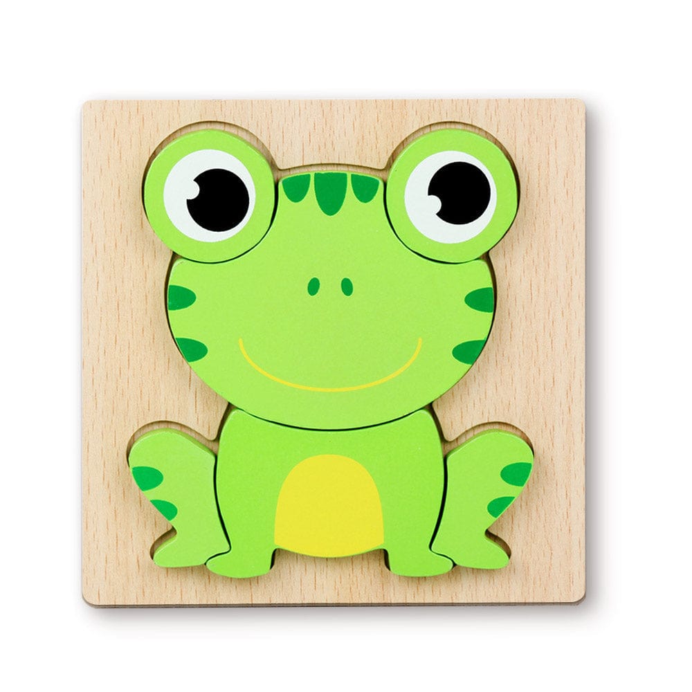 Wooden 3D Jigsaw Puzzle Frog Shape Puzzles Educational Learning Montessori Toys for Toddlers - Giftlab