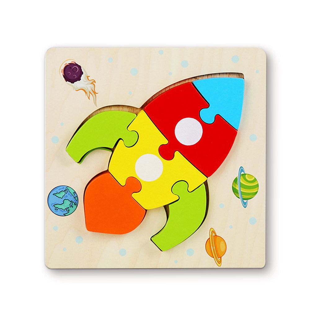 Wooden 3D Jigsaw Puzzle Rocket Shape Puzzles Educational Learning Montessori Toys for Toddlers - Giftlab
