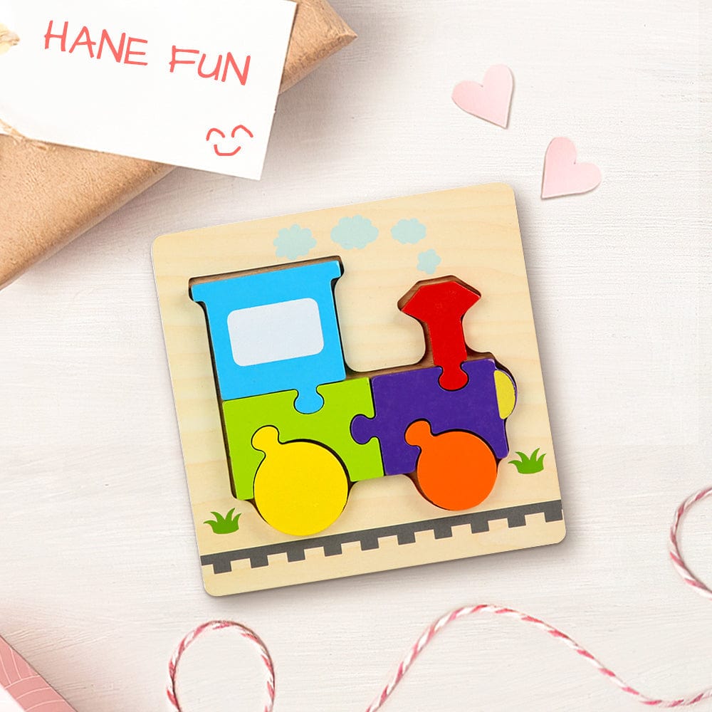 Wooden 3D Jigsaw Puzzle Train Shape Puzzles Educational Learning Montessori Toys for Toddlers - Giftlab