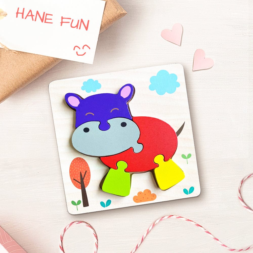 Wooden 3D Jigsaw Puzzle Hippo Shape Puzzles Educational Learning Montessori Toys for Toddlers - Giftlab