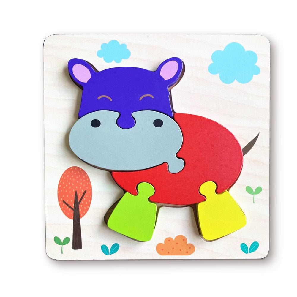 Wooden 3D Jigsaw Puzzle Hippo Shape Puzzles Educational Learning Montessori Toys for Toddlers - Giftlab