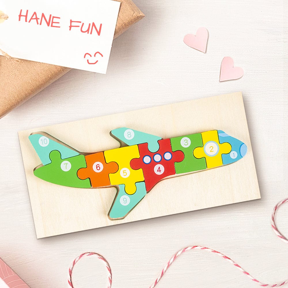 Wooden 3D Jigsaw Puzzle Airplane Number Block Puzzles Educational Learning Montessori Toys for Toddlers - Giftlab