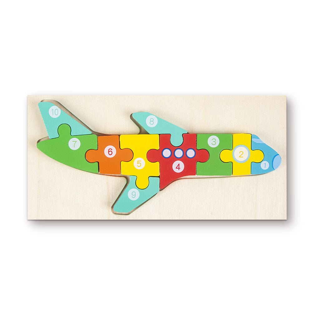 Wooden 3D Jigsaw Puzzle Airplane Number Block Puzzles Educational Learning Montessori Toys for Toddlers - Giftlab