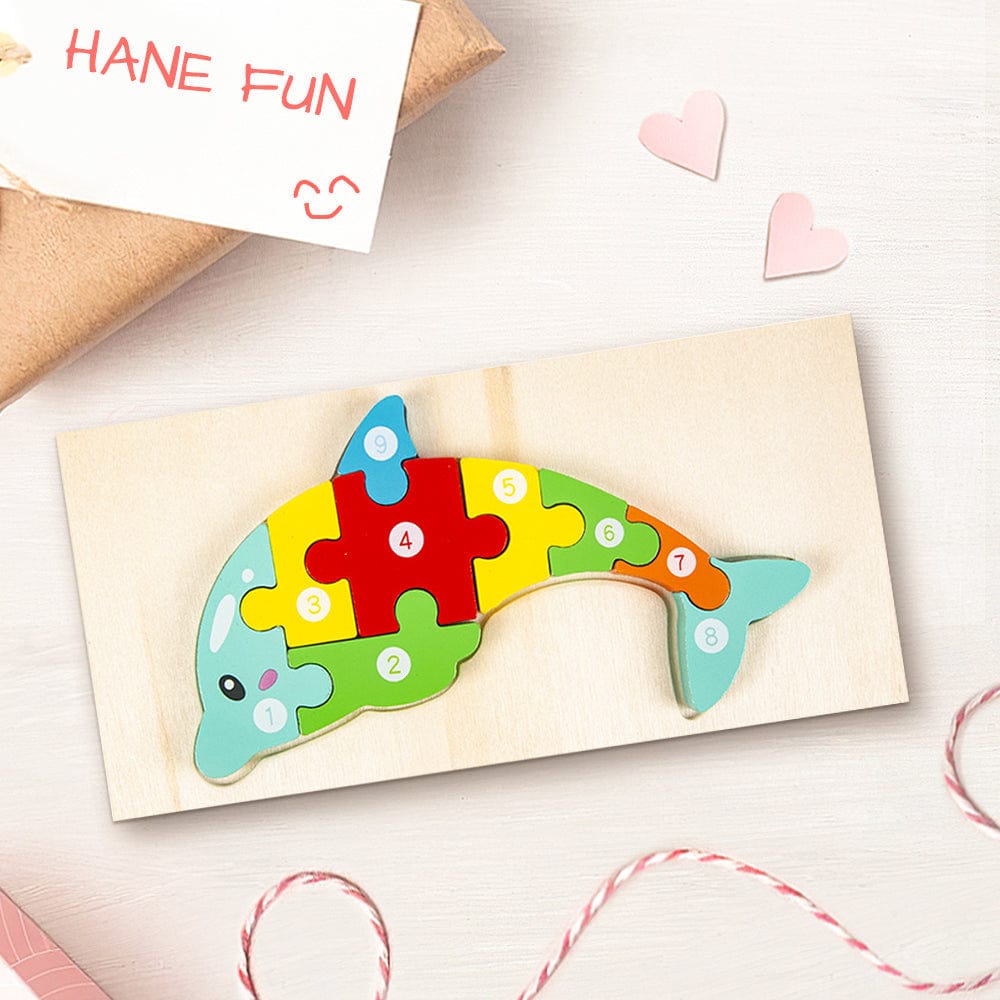 Wooden 3D Jigsaw Puzzle Dolphin Number Block Puzzles Educational Learning Montessori Toys for Toddlers - Giftlab