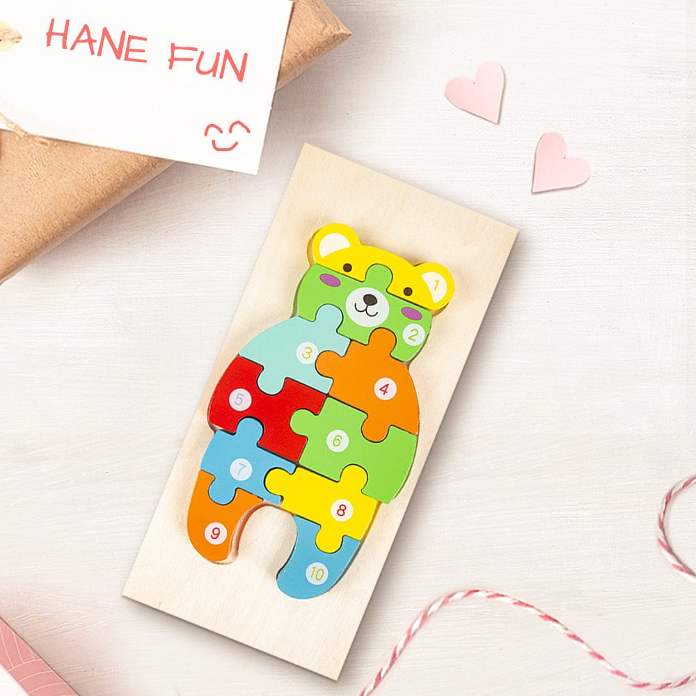 Wooden 3D Jigsaw Puzzle Bear Number Block Puzzles Educational Learning Montessori Toys for Toddlers - Giftlab