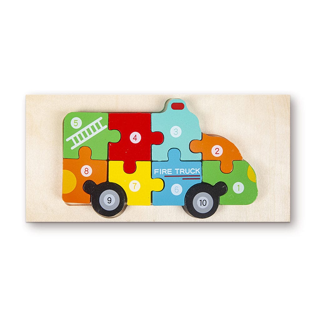 Wooden 3D Jigsaw Puzzle Ambulance Number Block Puzzles Educational Learning Montessori Toys for Toddlers - Giftlab
