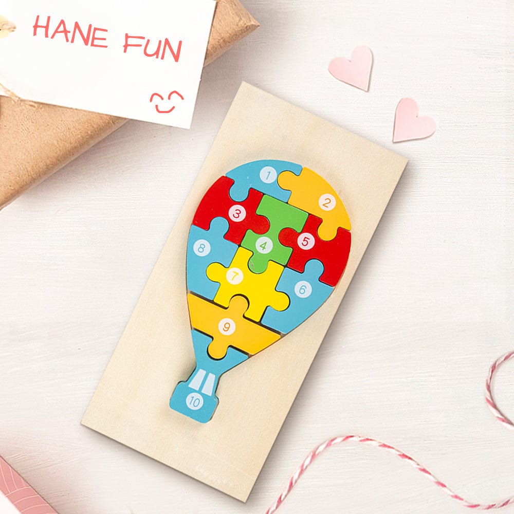 Wooden 3D Jigsaw Puzzle Hot Air Balloon Number Block Puzzles Educational Learning Montessori Toys for Toddlers - Giftlab