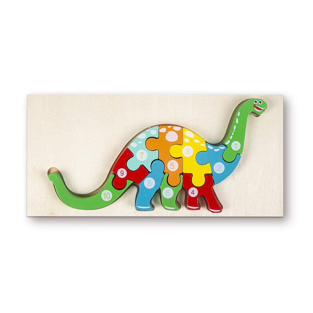 Wooden 3D Jigsaw Puzzle Dinosaur Number Block Puzzles Educational Learning Montessori Toys for Toddlers - Giftlab