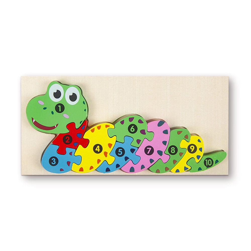Wooden 3D Jigsaw Puzzle Snake Number Block Puzzles Educational Learning Montessori Toys for Toddlers - Giftlab