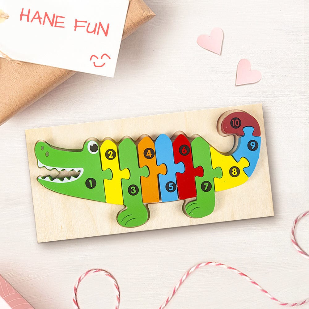 Wooden 3D Jigsaw Puzzle Crocodile Number Block Puzzles Educational Learning Montessori Toys for Toddlers - Giftlab