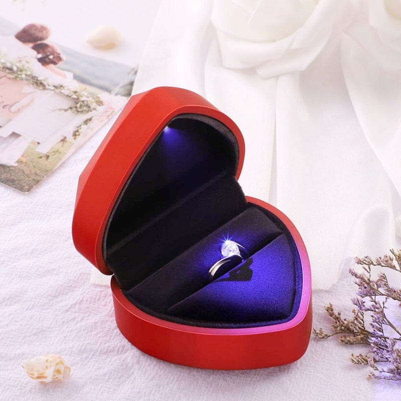 LED Heart Shaped Ring Box Jewelry Box with Light Valentine's Day Gifts for Proposal Wedding Engagement - Giftlab
