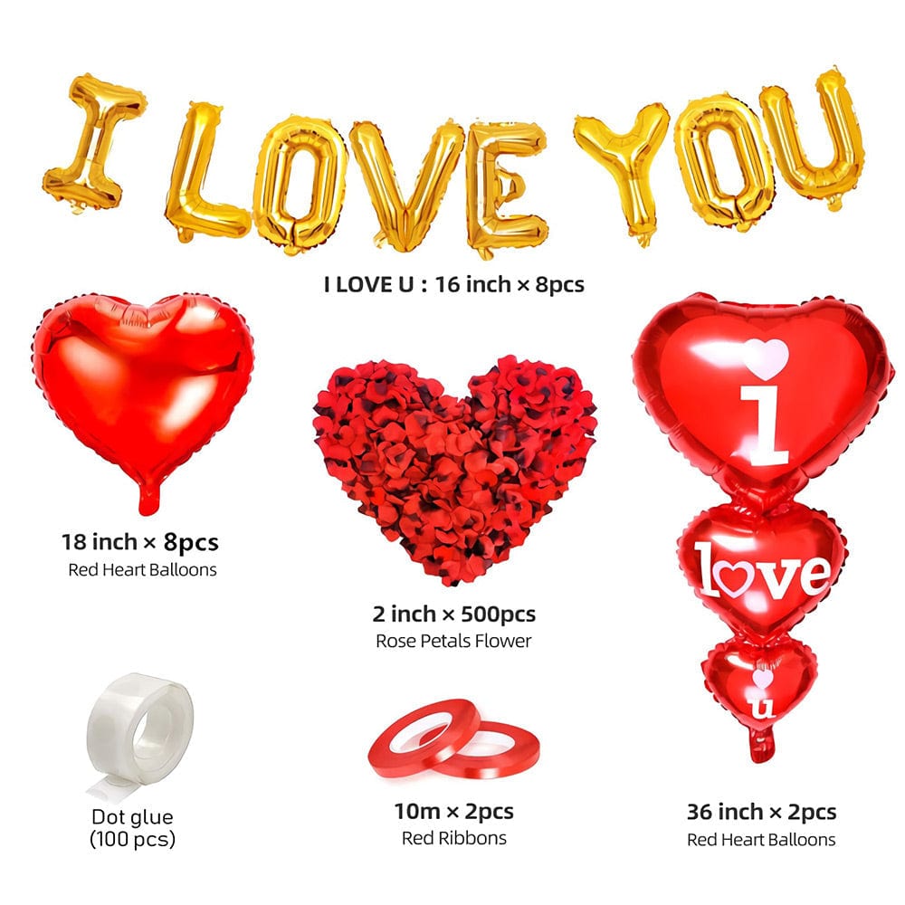Love Balloon Set Rose Petal Combination For Valentines Day Anniversary Wedding Party Decorations Photo Prop - Giftlab