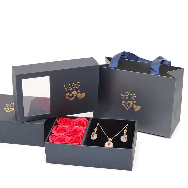 Jewelry Box Rose Window Heaven and Earth Lid 6 Rose Pendant Ring for Her Present - Giftlab