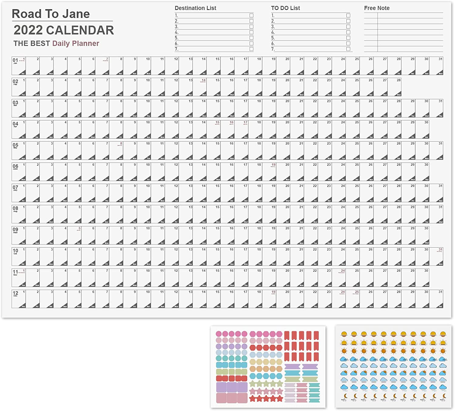 2022 Full Year Calendar Poster Wall Calendar Chart Daily Schedule Table Planner Calendar Gifts - Giftlab