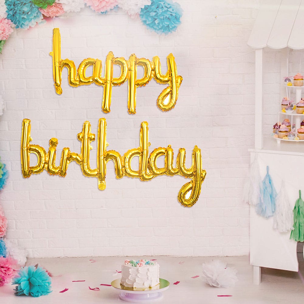 Happy Birthday Balloons Banner Alphabet Birthday Party Decor Gifts - Silver - Giftlab