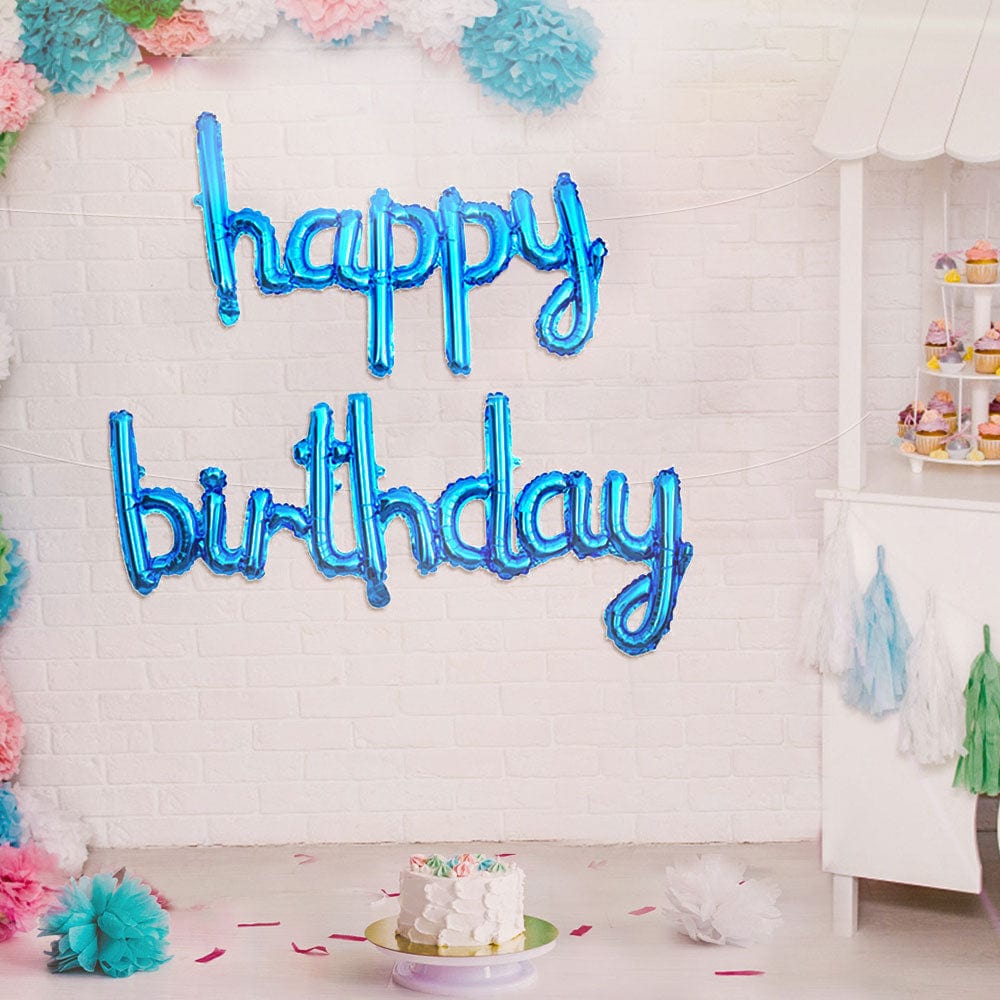 Happy Birthday Balloons Banner Alphabet Birthday Party Decor Gifts - Blue - Giftlab