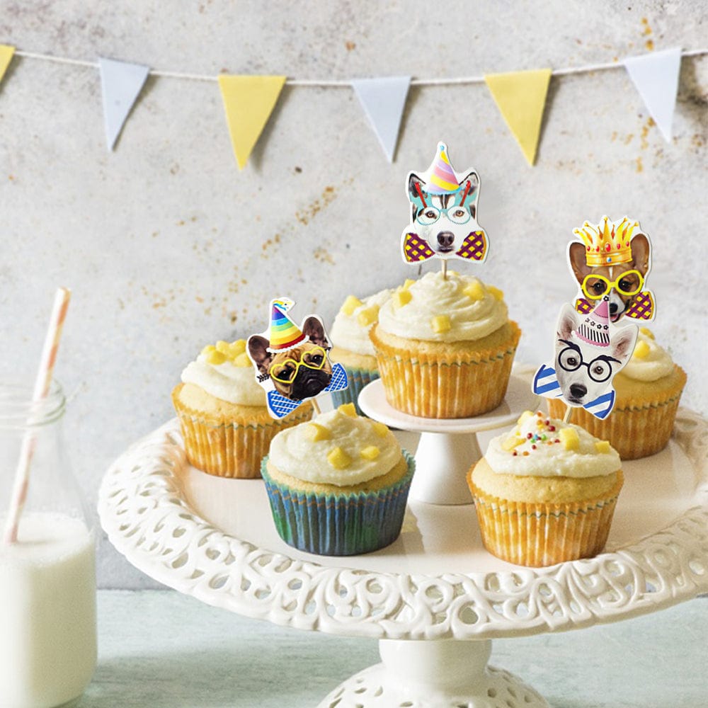 26PCS Dog Cupcake Toppers Dogs Face Cake Toppers Birthday Party Decorations Supplies for Kids - Giftlab