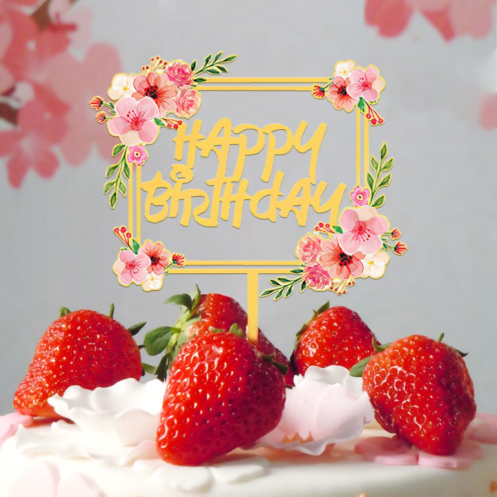 6 Pieces Cake Toppers Gold Flower Acrylic Cake Toppers Cupcake Topper for Various Birthday Party Anniversary Cake Pastries Decorations - Giftlab