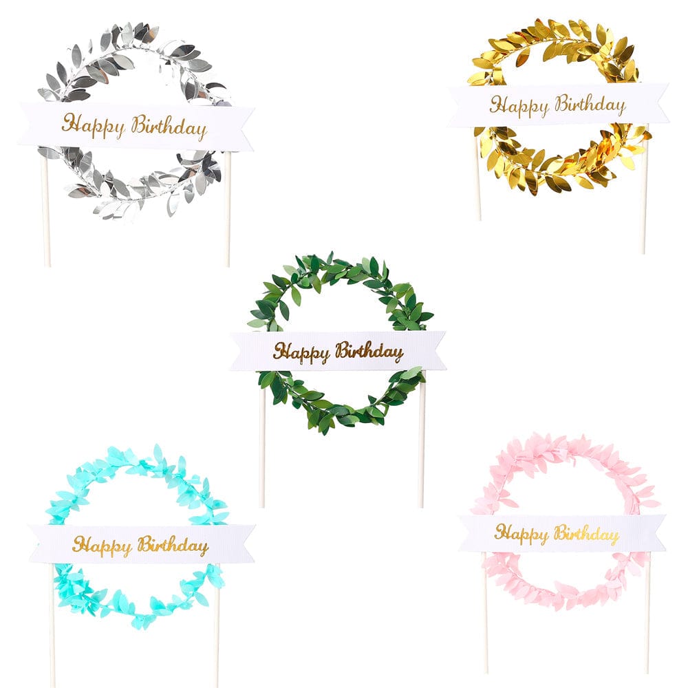 3PCS Happy Birthday Banner Wreath Cake Topper Birthday Party Decorations Supplies - Giftlab