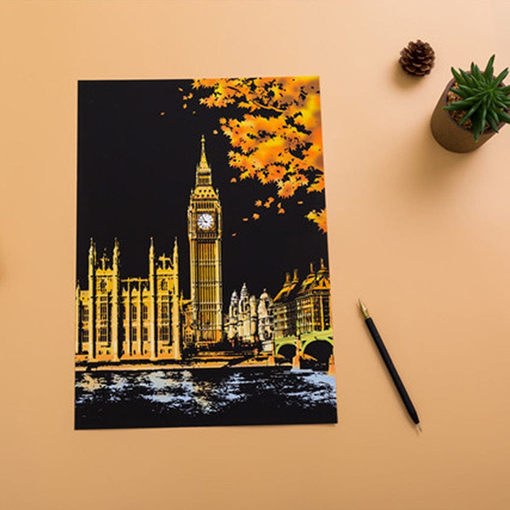 Scratch Famous Cities Night Scenes Theme Painting Cards Gift for Kids - Giftlab