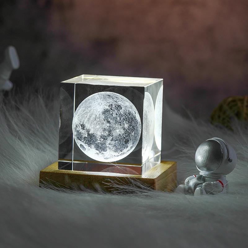 Crystal Cube Laser Engraved Moon Crystal Cube Sculpture Souvenir - Giftlab