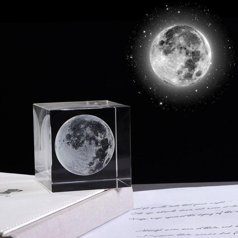 Crystal Cube Laser Engraved Moon Crystal Cube Sculpture Souvenir - Giftlab
