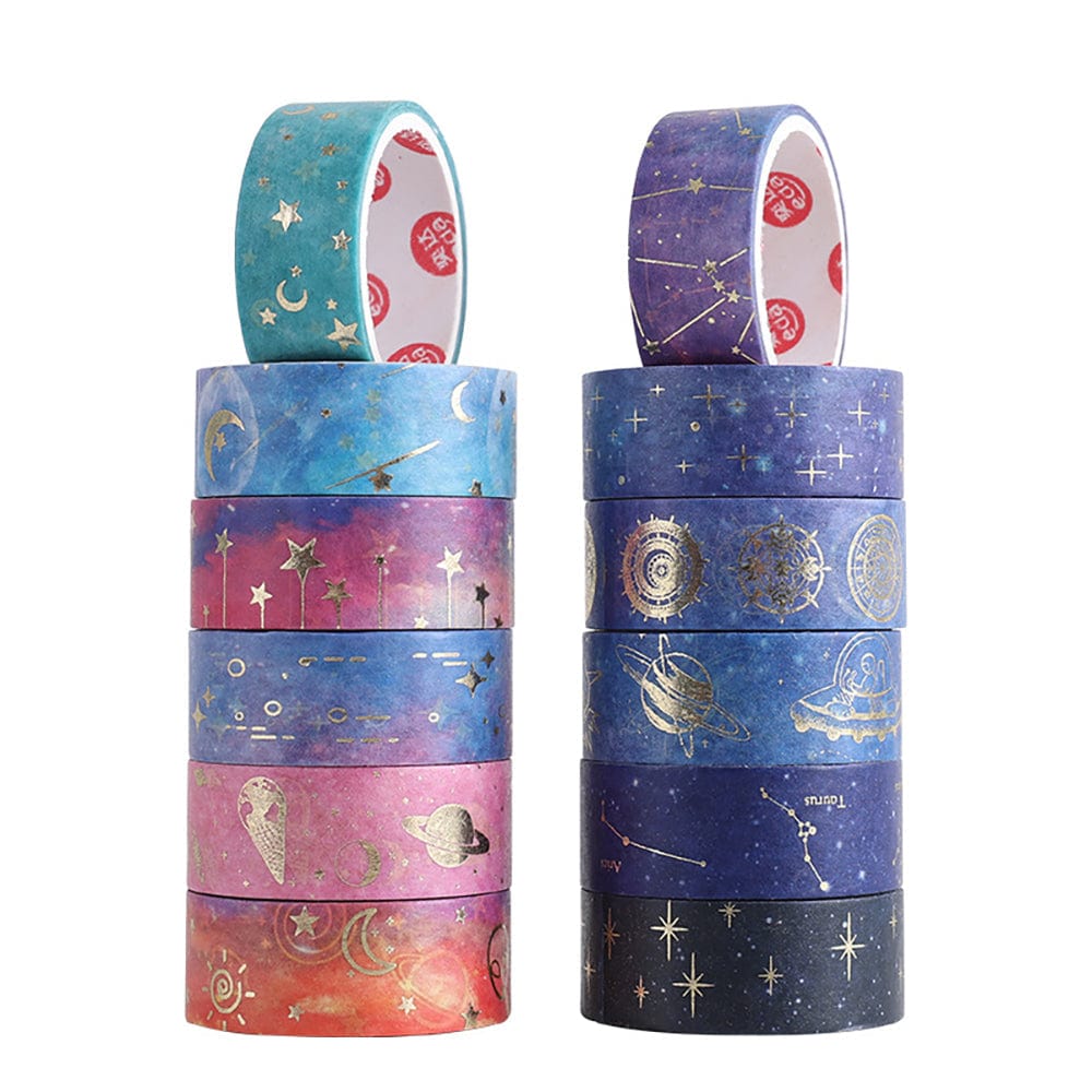 12 Rolls Washi Tape Set Gold Foil Galaxy Decorative Masking Tape for Bullet Journal - Giftlab