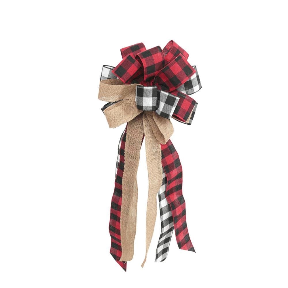 Christmas Tree Bow Toppers with Streamers Family Gifts Red And Black Grid - Giftlab