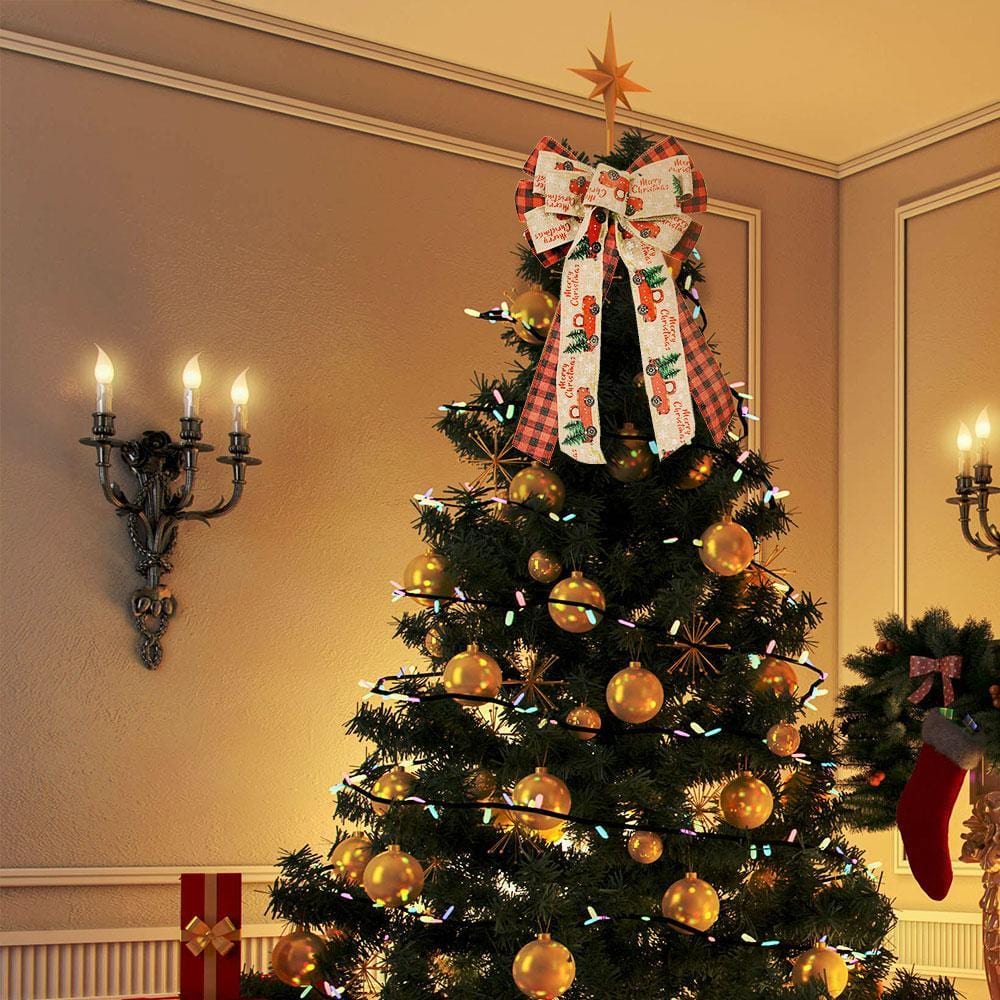 Christmas Tree Bow Toppers with Streamers Xmas Gifts Car Tree And Lattice - Giftlab