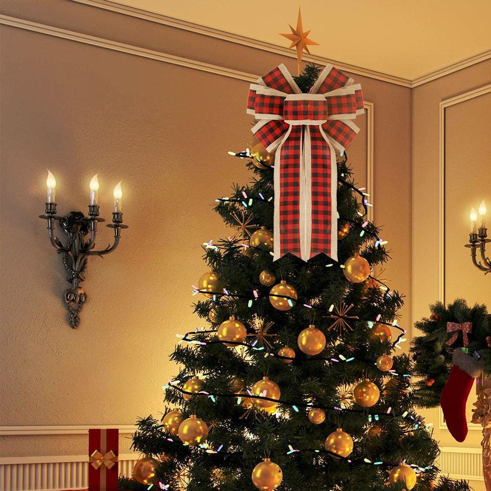 Christmas Tree Bow Toppers Red Plaid Bows Xmas Gifts for Family - Giftlab