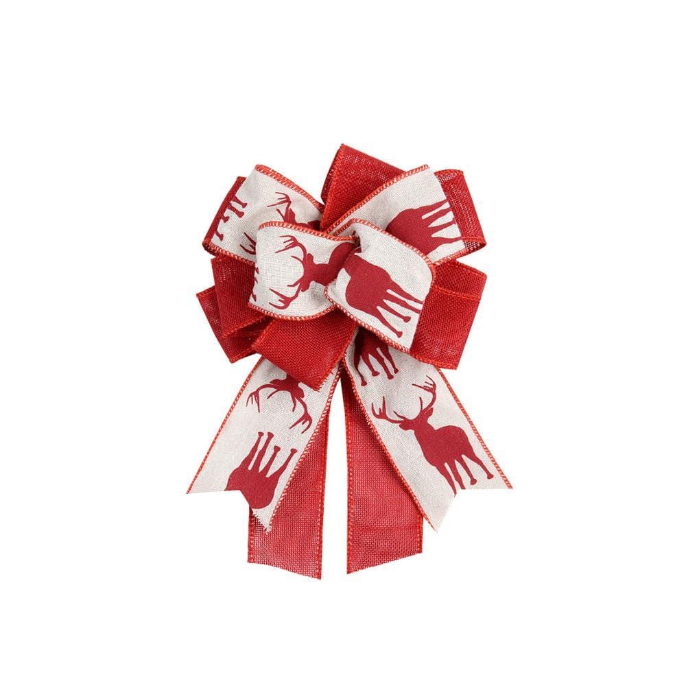Red Christmas Bows Christmas Tree Ribbon Decorations Xmas Gifts Deer - Giftlab