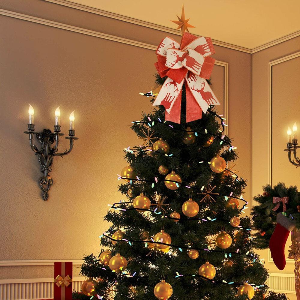 Red Christmas Bows Christmas Tree Ribbon Decorations Xmas Gifts Deer - Giftlab