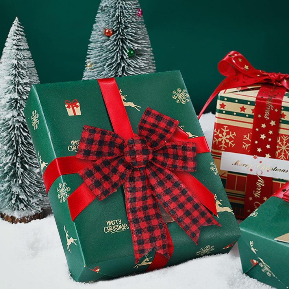 Christmas Bow Tie for Gift Box Decorative Bow Red And Black Grid - Giftlab