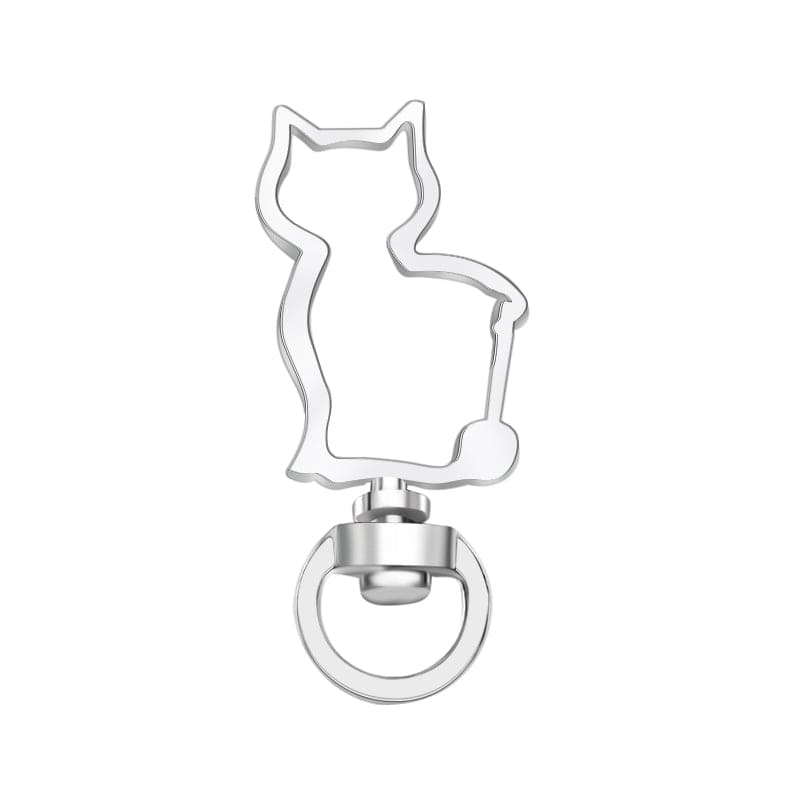 Cat-Shaped Swivel Snap Hook Keychain Metal Spring Snap Key Ring Silver - Giftlab