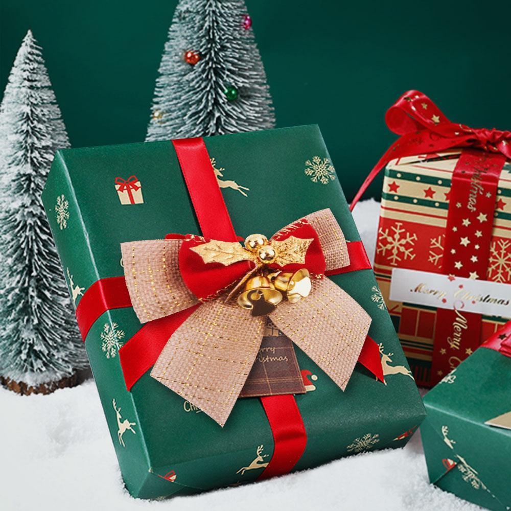Christmas Bow Tie with Bells for Gift Box Linen - Giftlab
