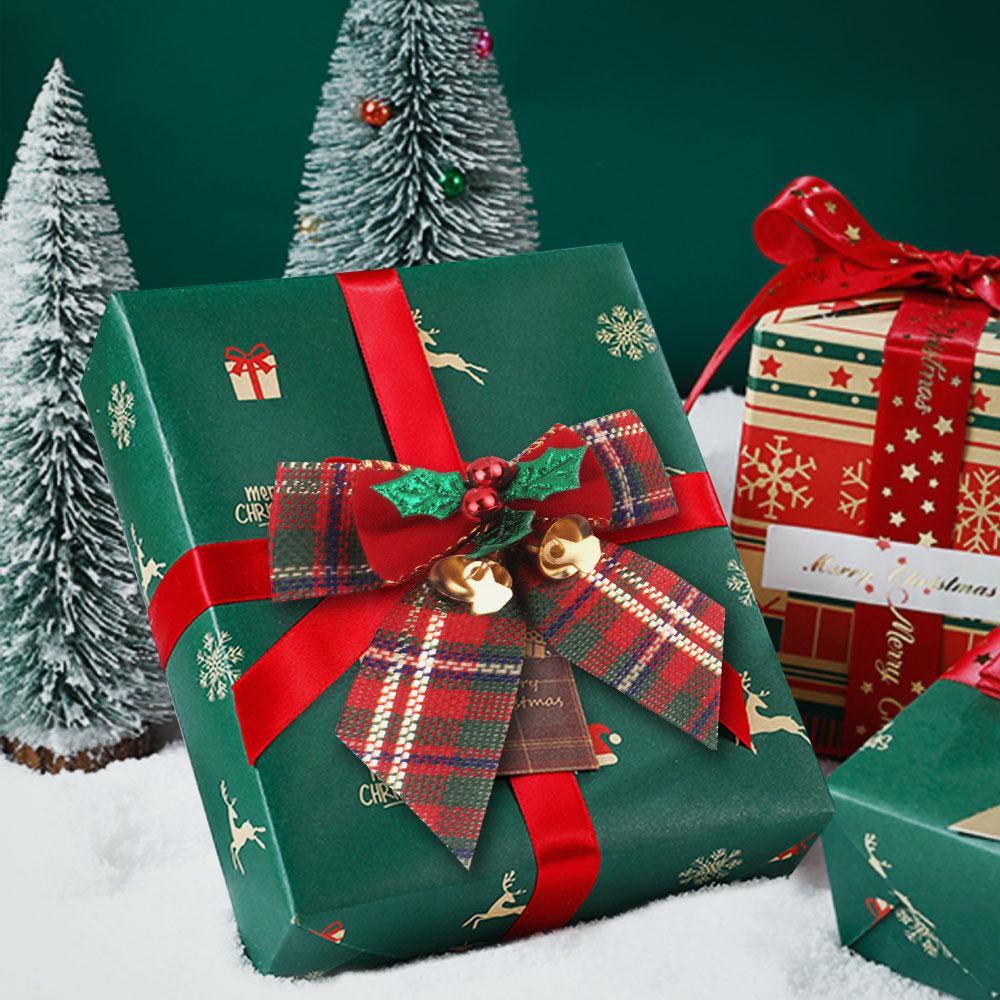 Christmas Bow Tie With Bells Lattice Bow for Xmas Gift Box Berry - Giftlab