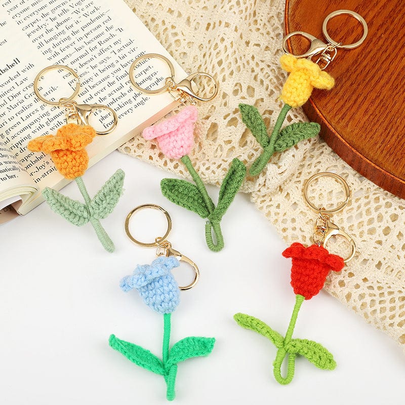 Crochet Flower Keychain Creative Tulip Handmade Knitted Keychain Gift for Her - Giftlab