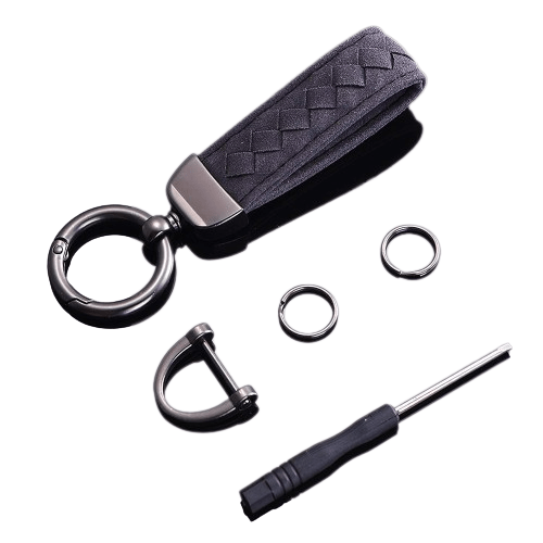 Braided Suede Car Keychain Key Ring Black - Giftlab