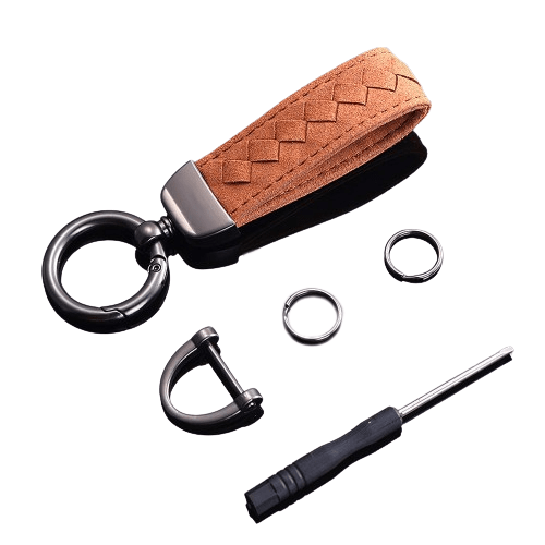 Braided Suede Car Keychain Key Ring Brown - Giftlab