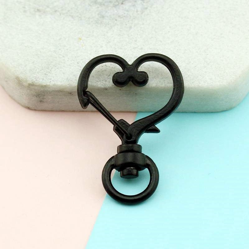Heart-Shaped Swivel Snap Hook Keychain Metal Spring Snap Keychain Hook Lobster Clasp Key Ring Black - Giftlab