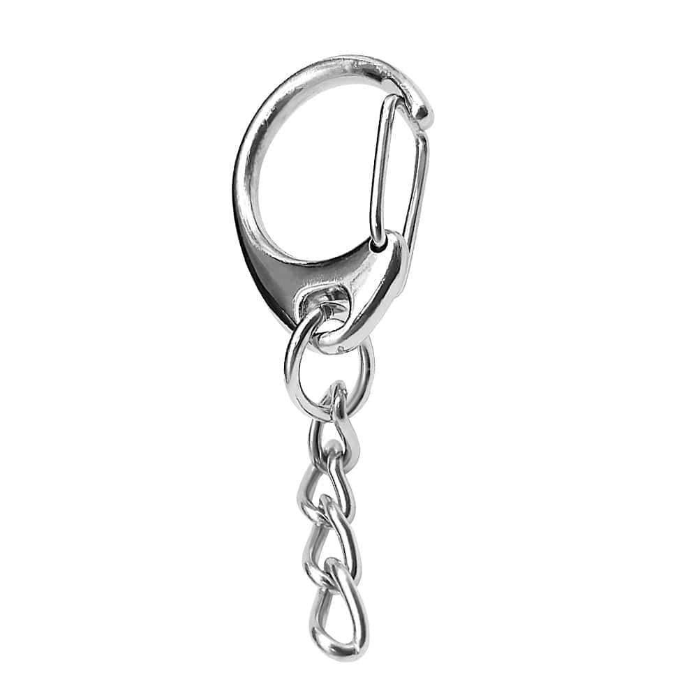 Small C-Shaped Buckle Key Ring Spring Snap Key Ring with Chain and Jump Ring Silver - Giftlab