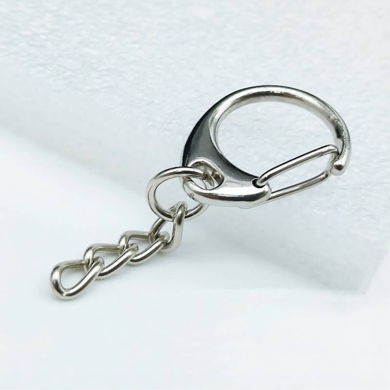 Small C-Shaped Buckle Key Ring Spring Snap Key Ring with Chain and Jump Ring Silver - Giftlab