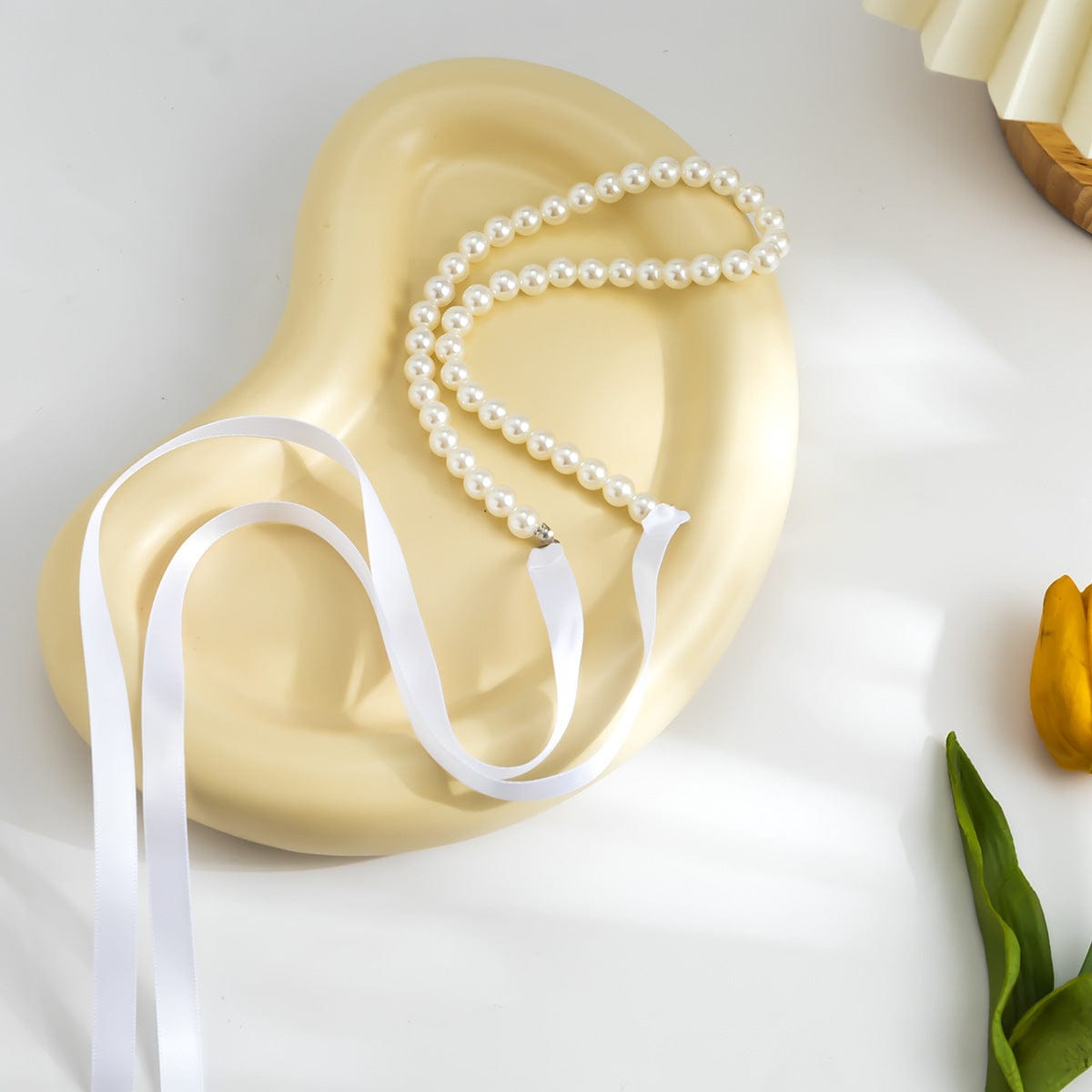 Vintage French Court Diy Velvet Bow Pearl Necklace White