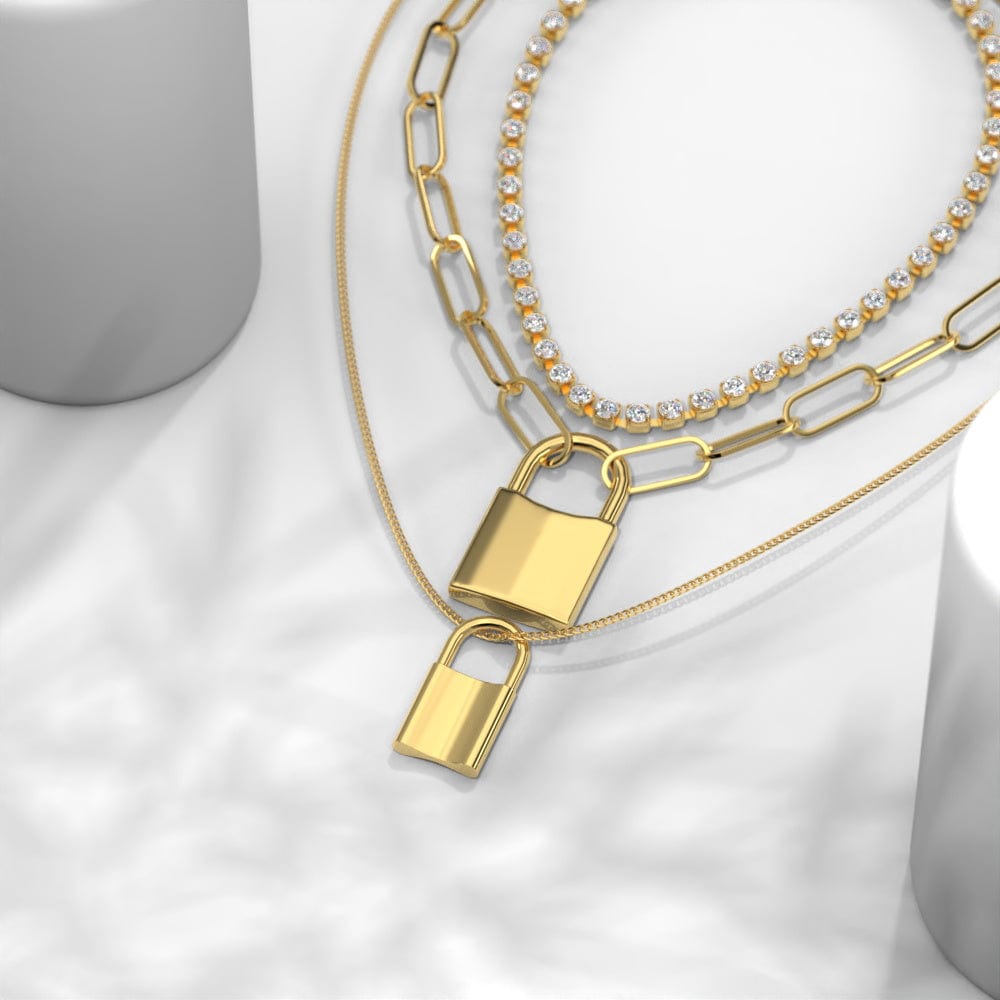 Lock Necklace Retro Chain Multilayer Gold Lock Pendant Necklace Gifts - Giftlab