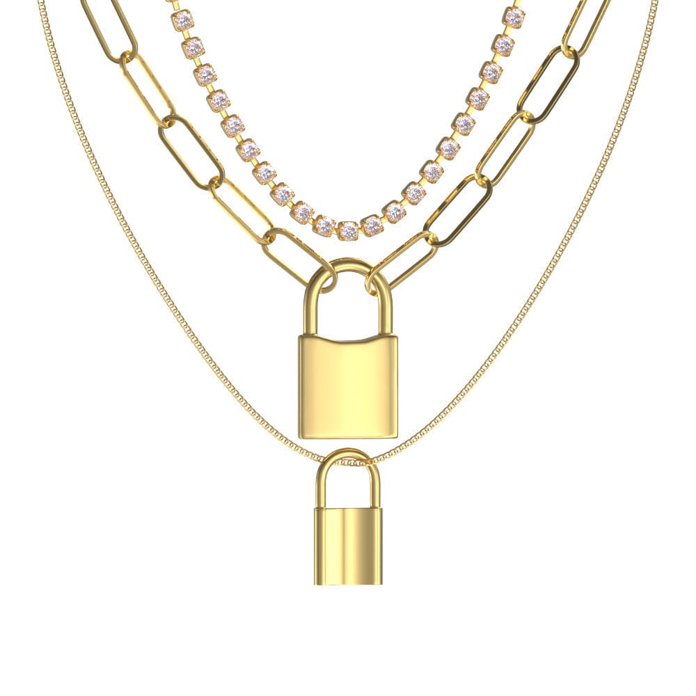 Lock Necklace Retro Chain Multilayer Gold Lock Pendant Necklace Gifts - Giftlab